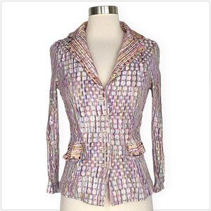 Alberto Makali Pastel Crinkle Metallic Stretch Knit Form Fitting Jacket Blazer S